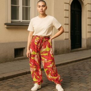 Ashley Stewart new red , lime green and pink fun tie-up pants size 26/28 plus